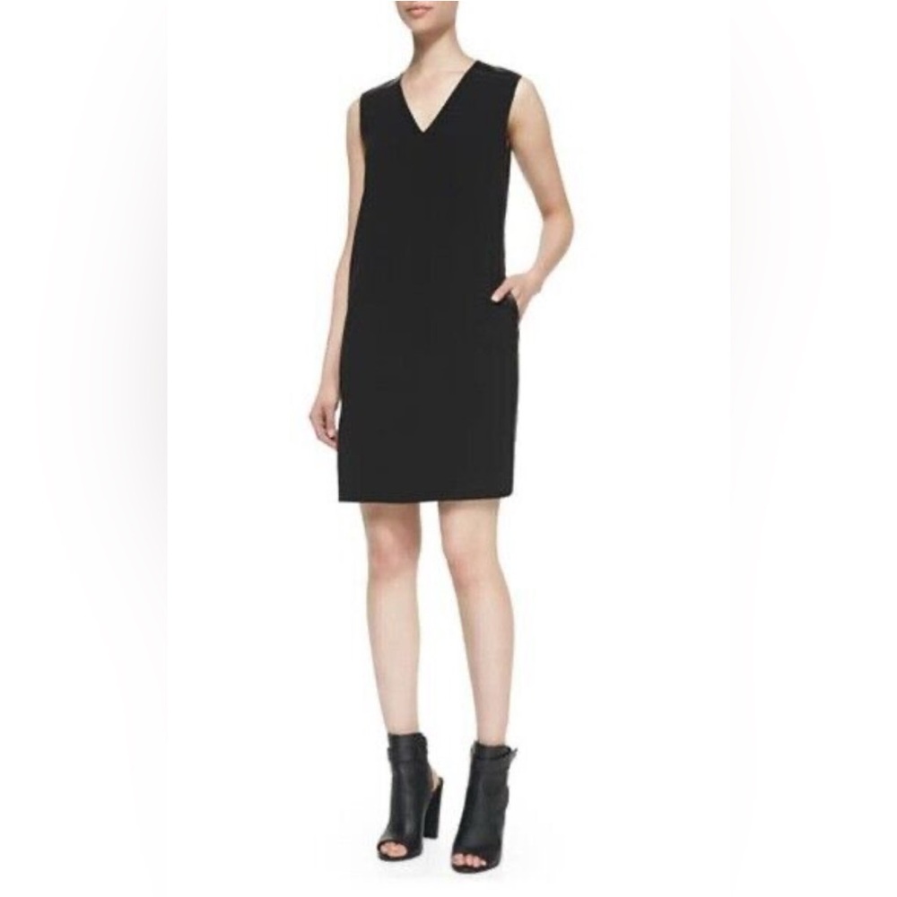 Vince Black Sleeveless Leather Trim Dress Sz 4